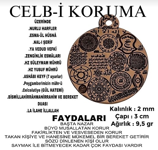 Orjinal A Kalite Bakır Koruma Kolye