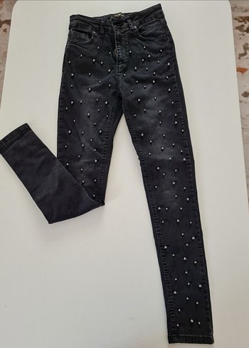 Kadın Siyah Payetli Nakışlı Denim Pantolon - Görsel 3