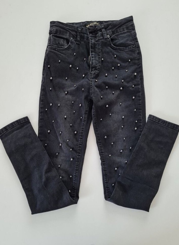 Kadın Siyah Payetli Nakışlı Denim Pantolon - Görsel 2