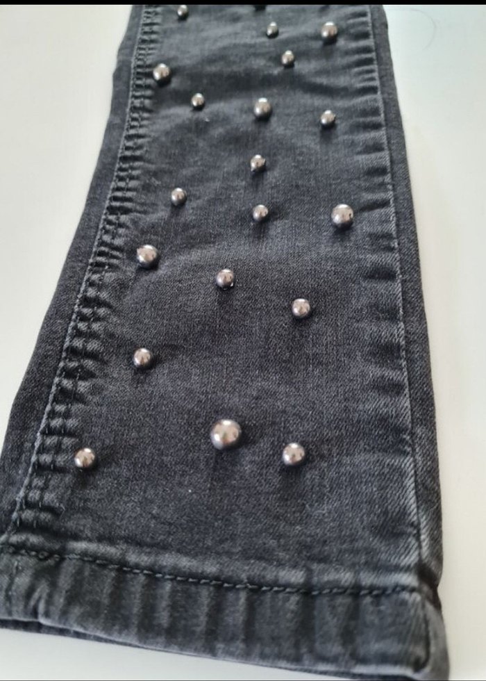 Kadın Siyah Payetli Nakışlı Denim Pantolon - Görsel 5