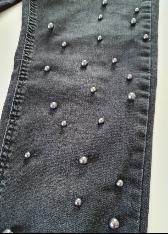 Kadın Siyah Payetli Nakışlı Denim Pantolon - Görsel 4