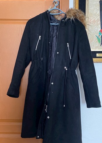 Siyah Kadın Süet Kürk Detaylı Uzun Ceket - Görsel 3