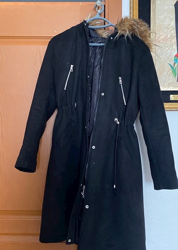 Siyah Kadın Süet Kürk Detaylı Uzun Ceket - Görsel 2