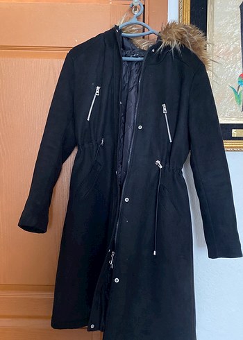 Siyah Kadın Süet Kürk Detaylı Uzun Ceket - Görsel 4