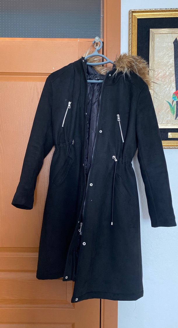 Siyah Kadın Süet Kürk Detaylı Uzun Ceket - Görsel 3