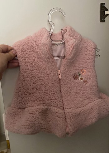 Kız Çocuk Pembe Kürklü Polar Yelek - Görsel 3