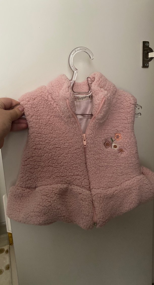 Kız Çocuk Pembe Kürklü Polar Yelek - Görsel 2