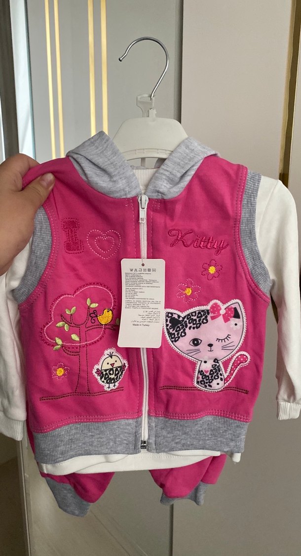 Kız Çocuk Kapüşonlu Fermuarlı Yelek - Görsel 2