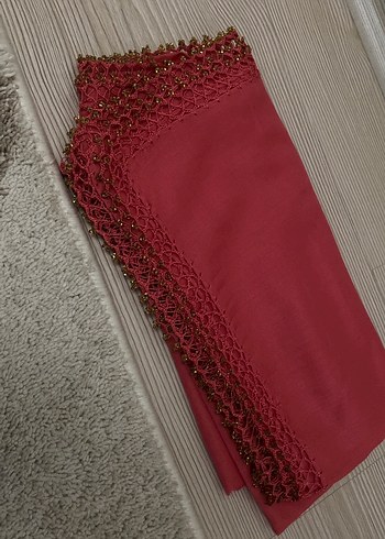Dantel Detaylı Kırmızı Kadın İpek Şal - Görsel 2