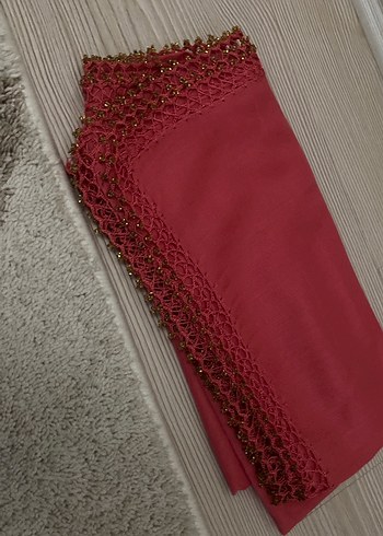 Dantel Detaylı Kırmızı Kadın İpek Şal - Görsel 3
