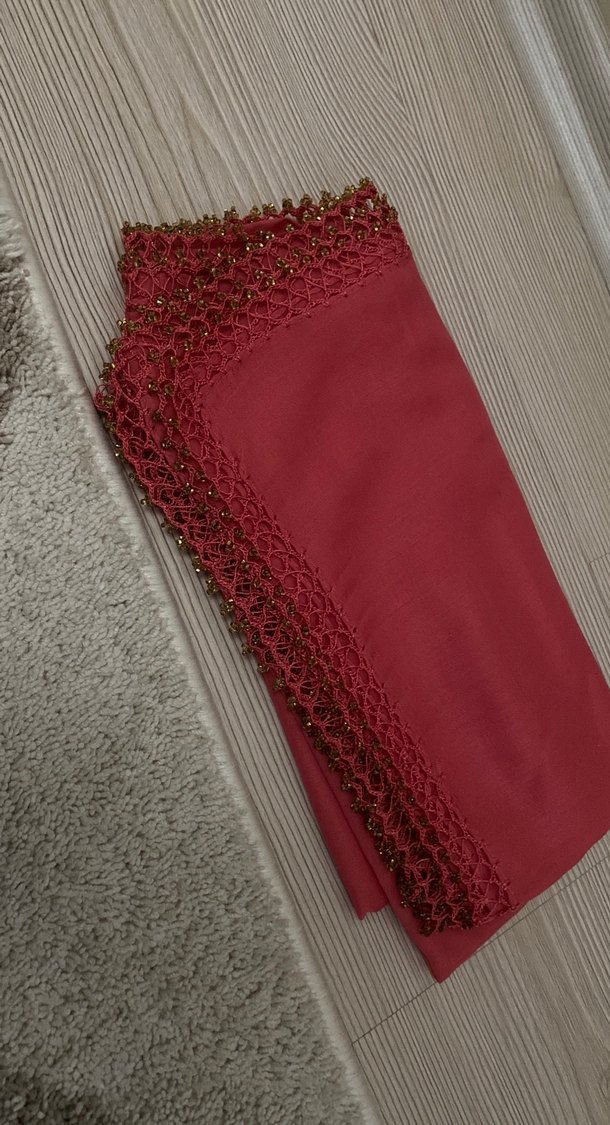 Dantel Detaylı Kırmızı Kadın İpek Şal - Görsel 2