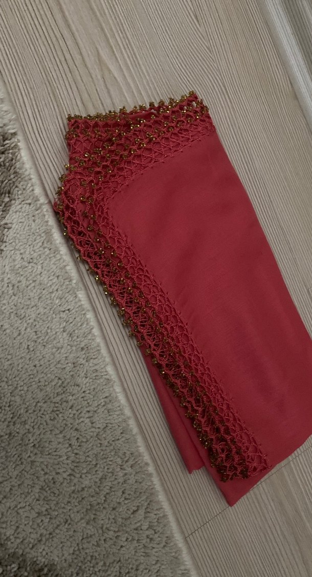Dantel Detaylı Kırmızı Kadın İpek Şal - Görsel 3