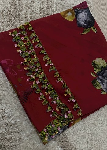 Boncuk İşlemeli Bordo Bohem Kadın Fuları - Görsel 3