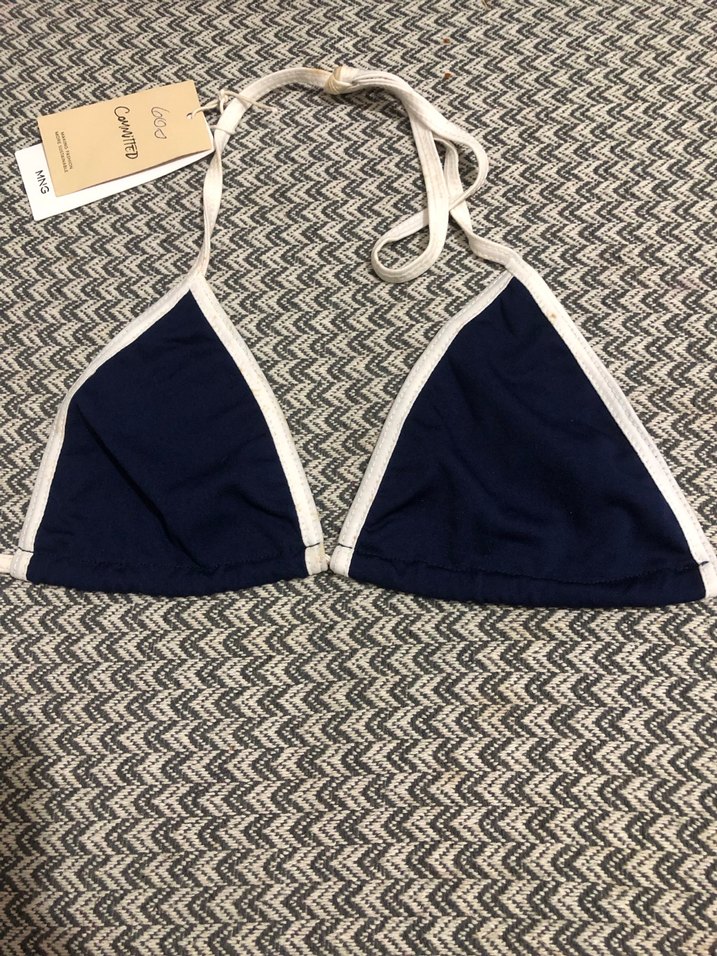 Mavi Beyaz Kenarlı İpli Bikini Takımı - Görsel 3