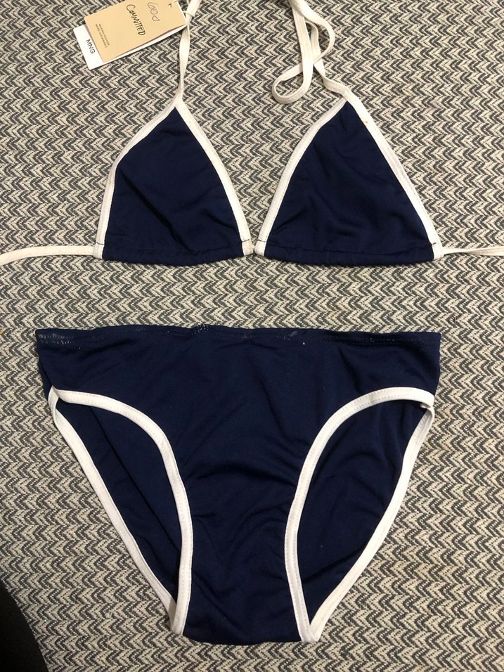 Mavi Beyaz Kenarlı İpli Bikini Takımı - Görsel 2