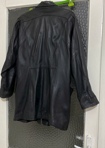 Uzun Siyah Deri Kadın Ceket - Görsel 4