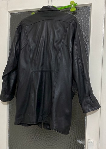 Uzun Siyah Deri Kadın Ceket - Görsel 3