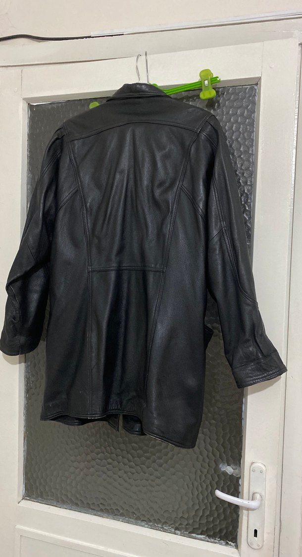 Uzun Siyah Deri Kadın Ceket - Görsel 3