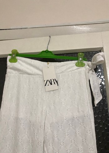 Zara Beyaz Bol Kesim Keten Kadın Pantolon - Görsel 2