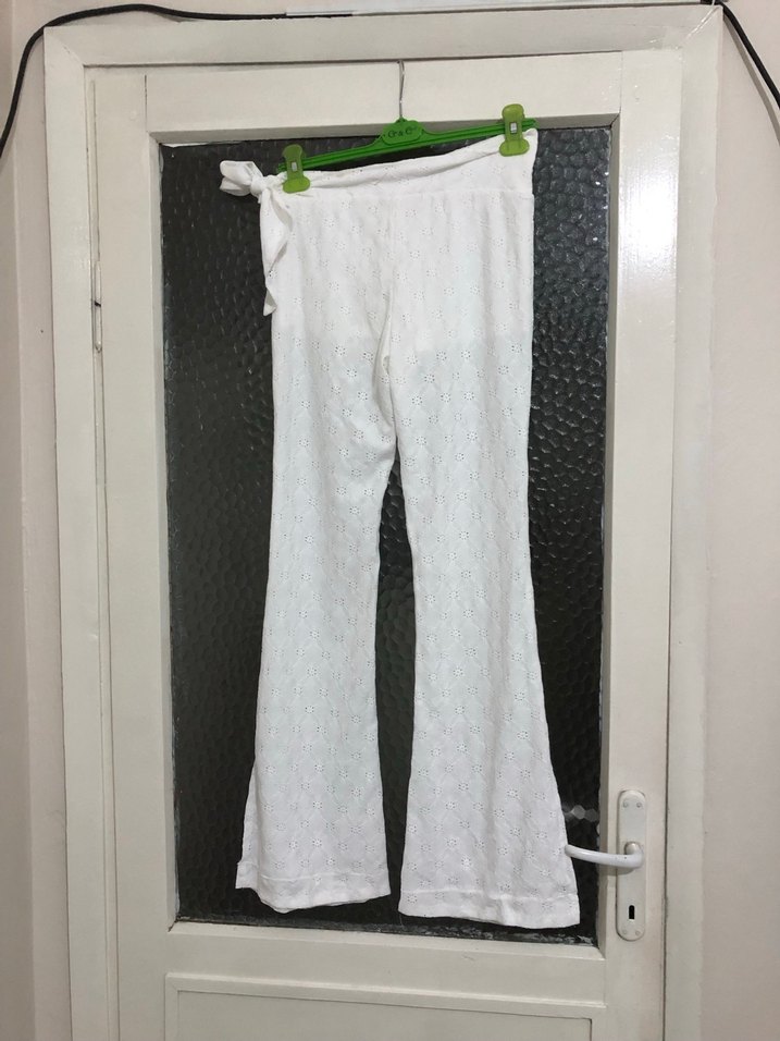 Zara Beyaz Bol Kesim Keten Kadın Pantolon - Görsel 4