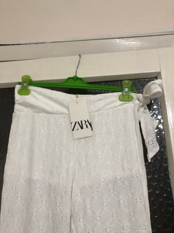 Zara Beyaz Bol Kesim Keten Kadın Pantolon - Görsel 2