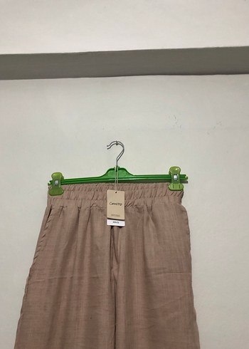 Mango Bej Kadın Keten Salaş Pantolon - Görsel 2