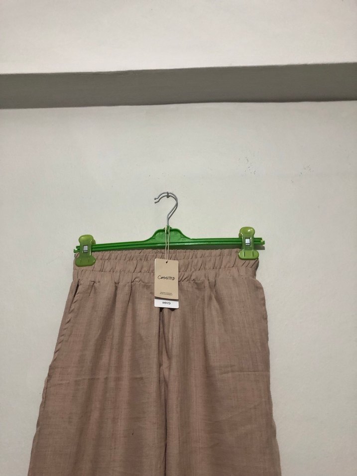 Mango Bej Kadın Keten Salaş Pantolon - Görsel 2