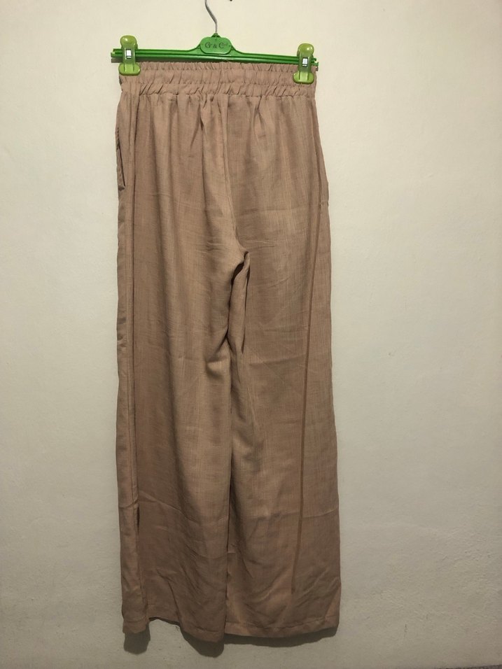 Mango Bej Kadın Keten Salaş Pantolon - Görsel 4