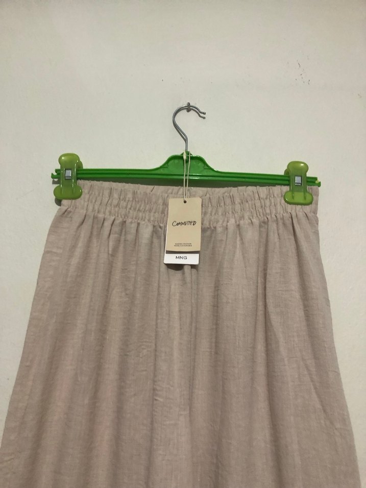 Mango Bej Kadın Keten Rahat Kesim Pantolon - Görsel 2