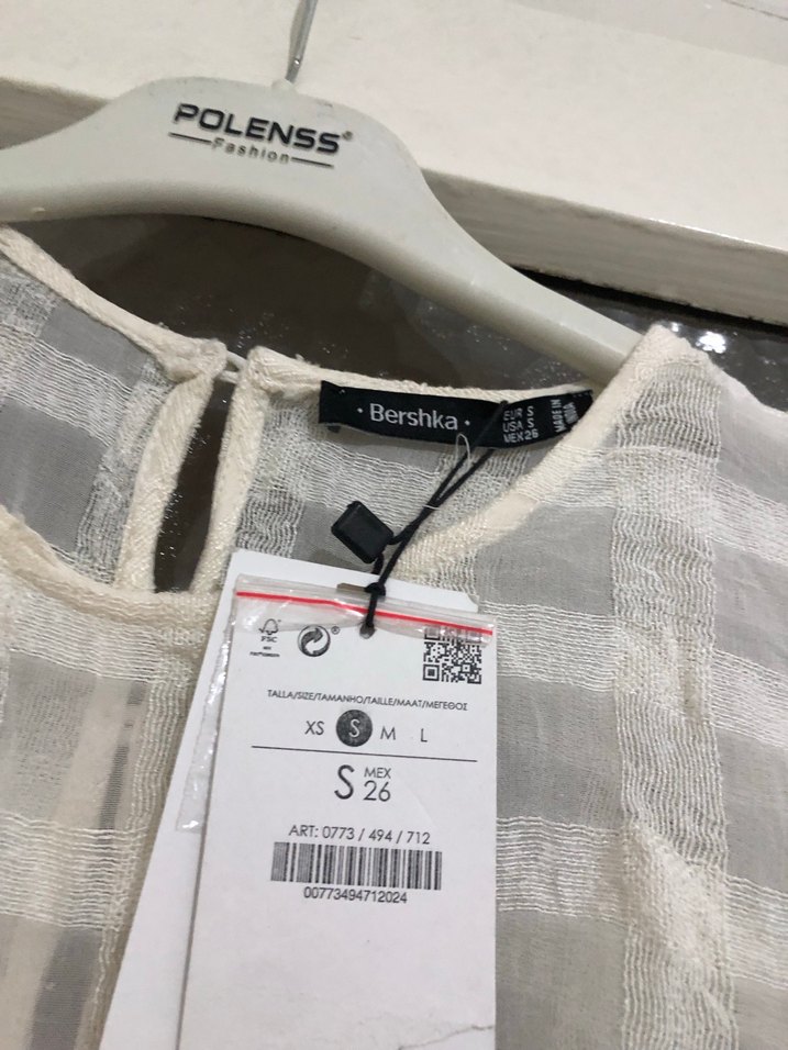 Bershka  Beyaz Keten Pilili Mini Bluz - Görsel 5
