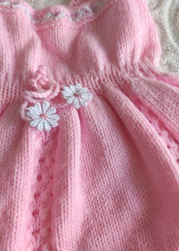 Nakışlı Pembe Kız Çocuk Örgü Elbise - Görsel 2