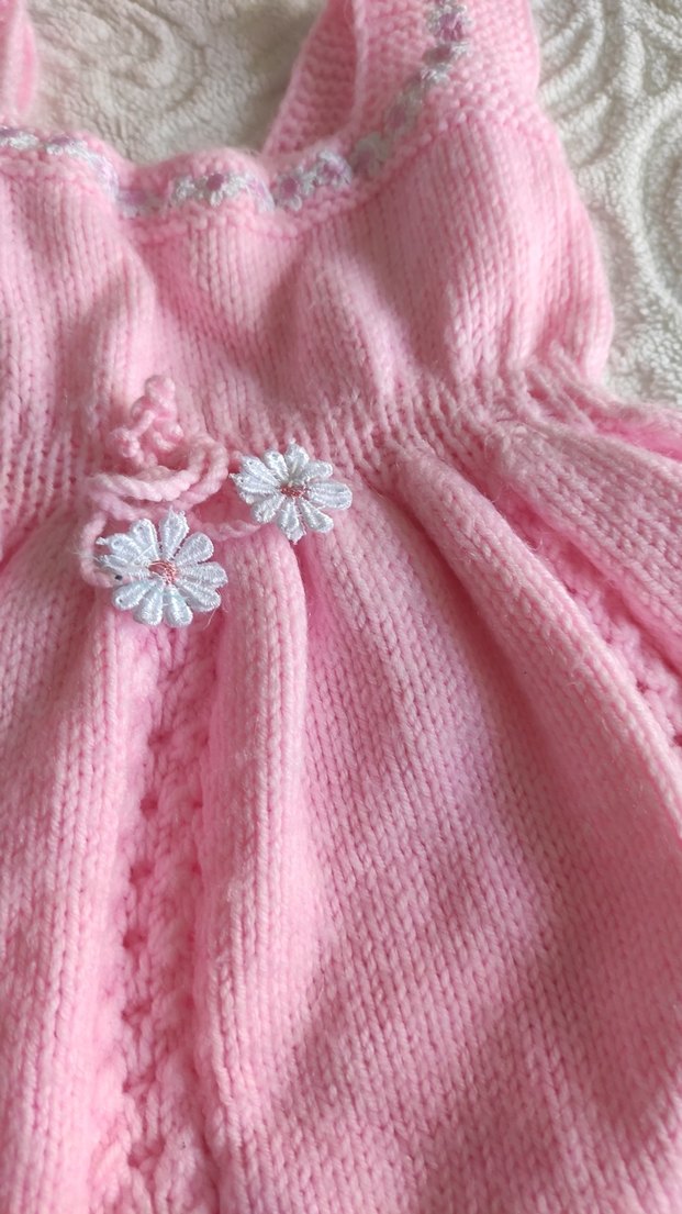 Nakışlı Pembe Kız Çocuk Örgü Elbise - Görsel 2