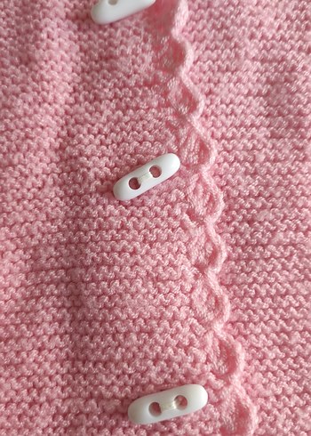 Pembe Kapüşonlu Kız Çocuk Örgü Hırka - Görsel 3