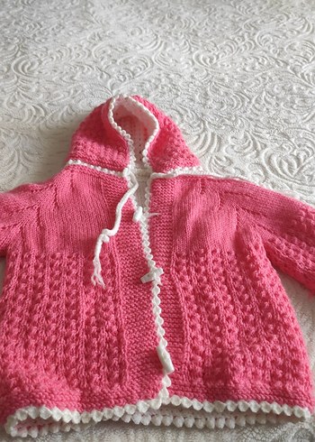 Kapüşonlu Pembe Kız Örgü Hırka - Görsel 4