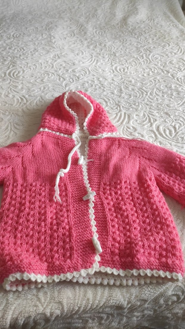 Kapüşonlu Pembe Kız Örgü Hırka - Görsel 4