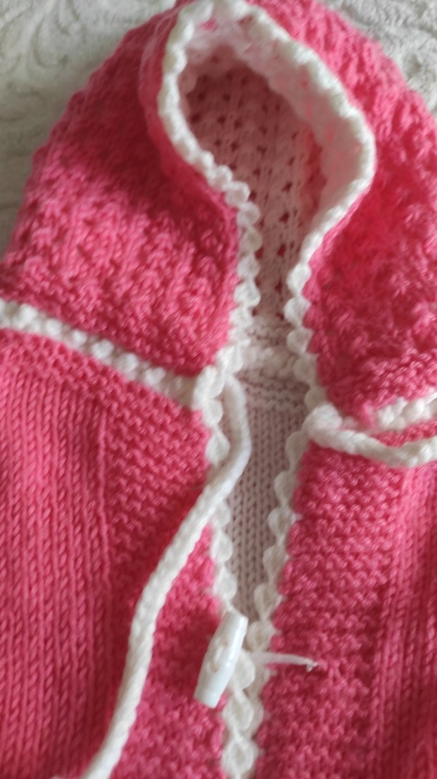 Kapüşonlu Pembe Kız Örgü Hırka - Görsel 3