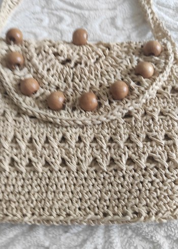 Bej Dantel Detaylı Örgü Kadın Çanta - Görsel 2