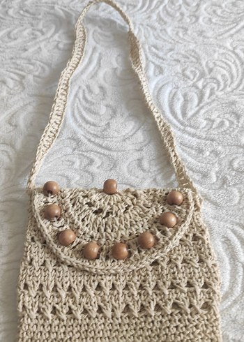 Bej Dantel Detaylı Örgü Kadın Çanta - Görsel 3