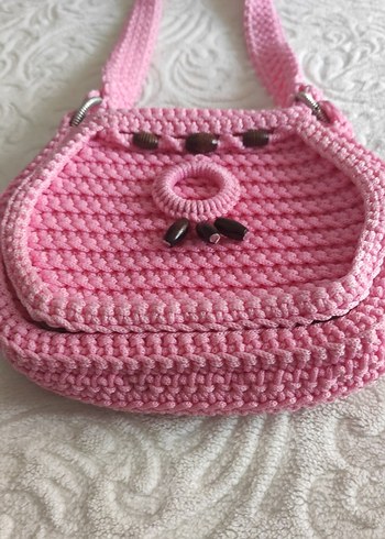 Pembe Örgü Kadın Çanta - Görsel 3