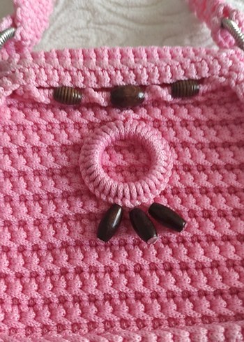 Pembe Örgü Kadın Çanta - Görsel 2