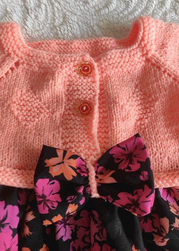 Çiçek Desenli Örgü Kız Çocuk Elbise - Görsel 2