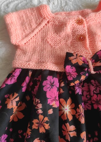 Çiçek Desenli Örgü Kız Çocuk Elbise - Görsel 3