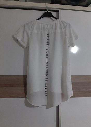 Beyaz Baskılı Oversize Kadın Tişört - Görsel 2