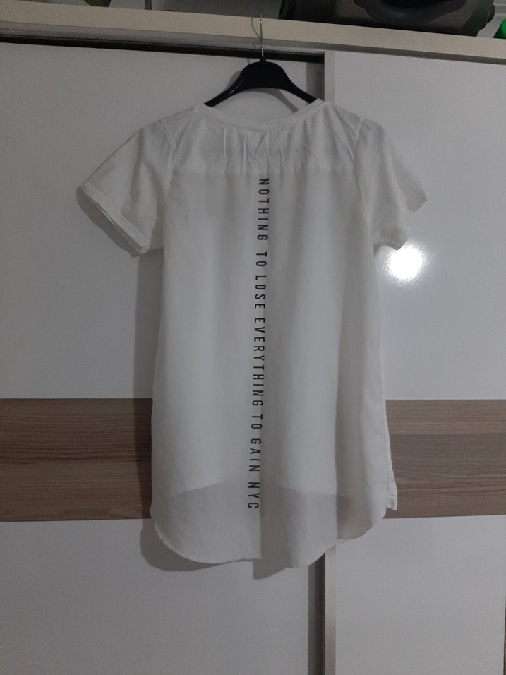 Beyaz Baskılı Oversize Kadın Tişört - Görsel 2