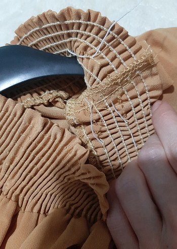 Bej Uzun Kollu Bol Kesim Elbise - Görsel 2