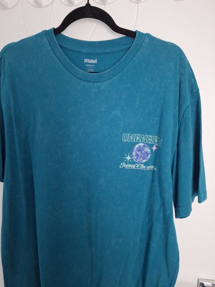 Erkek Mavi Baskılı Tişört - Görsel 3