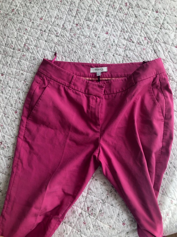 Drapeli Koyu Pembe Midi Kumaş Pantolon - Görsel 3