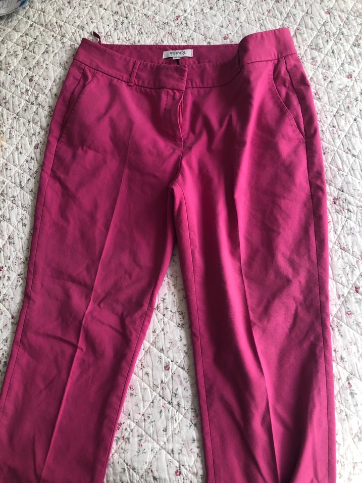 Drapeli Koyu Pembe Midi Kumaş Pantolon - Görsel 5