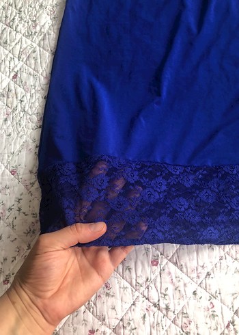 Lacivert İnce Askılı Midi Kadın Gecelik - Görsel 3