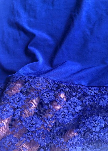 Lacivert İnce Askılı Midi Kadın Gecelik - Görsel 4